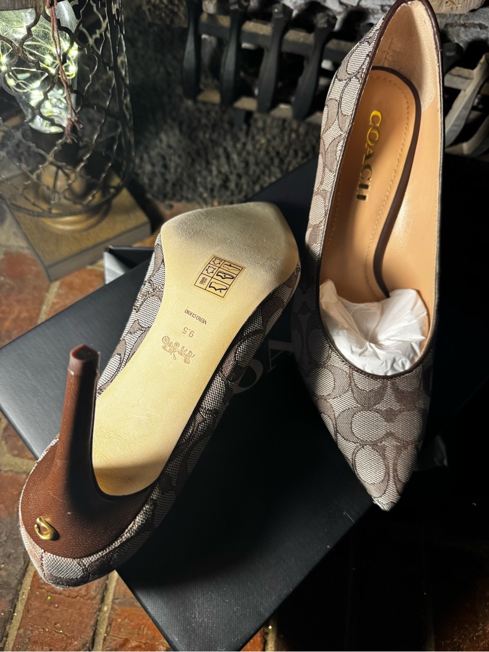 Coach Brown Signature Pointed Toe Heels - Picture 5 of 11